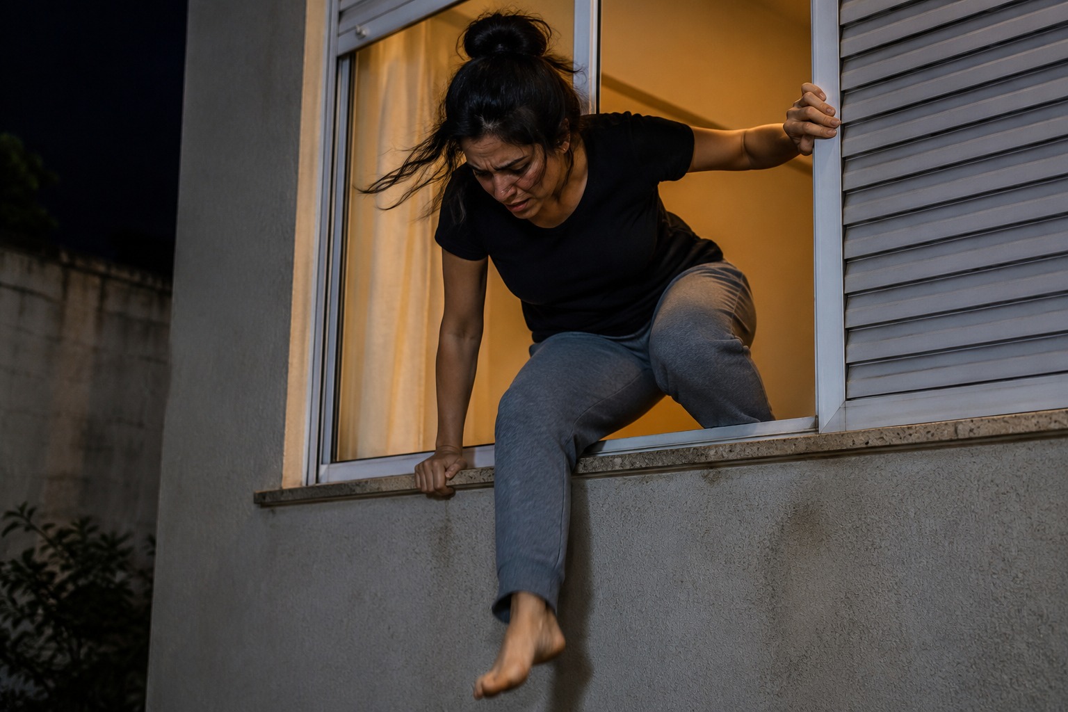 Mulher escapa de cárcere privado fugindo pela janela